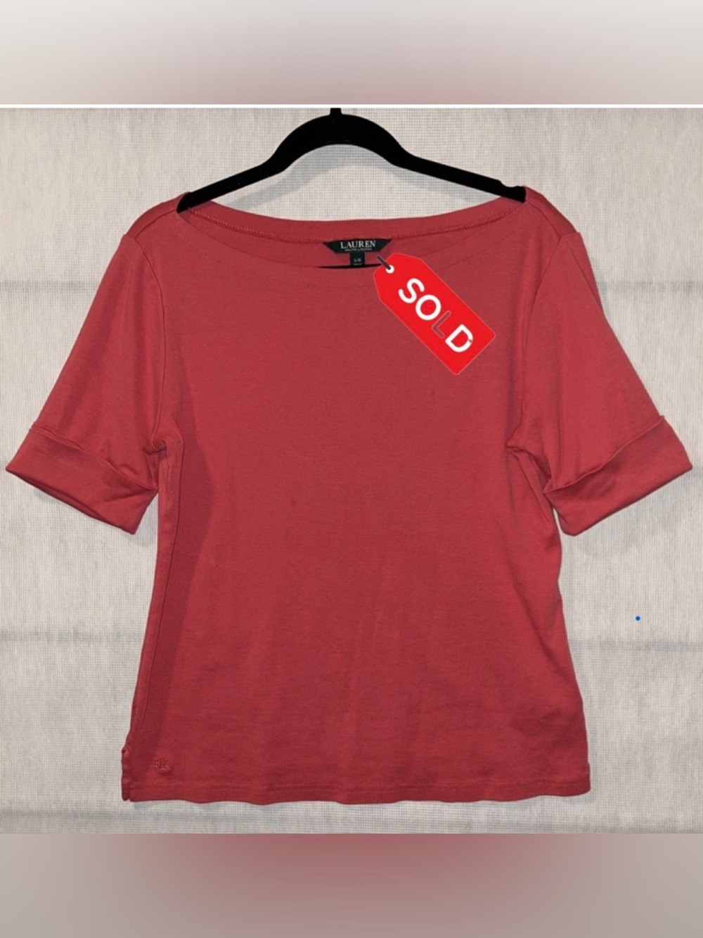 SOLD Lauren Ralph Lauren Shirt Womens L Coral Red Cuffed Short Sleeve Boat Nk